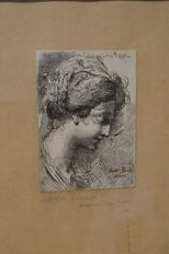 Testa di giovane donna di profilo, acquaforte e acquatinta di Gaetano Gandolfi