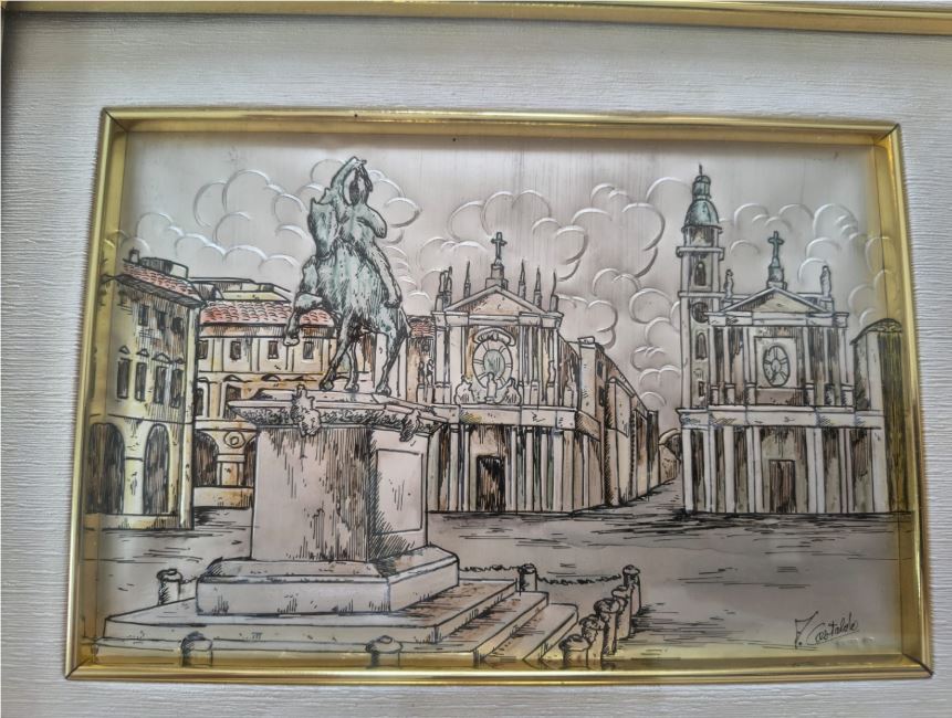 Senza titolo (Panorama urbano), bassorilievo di F. Castaldo