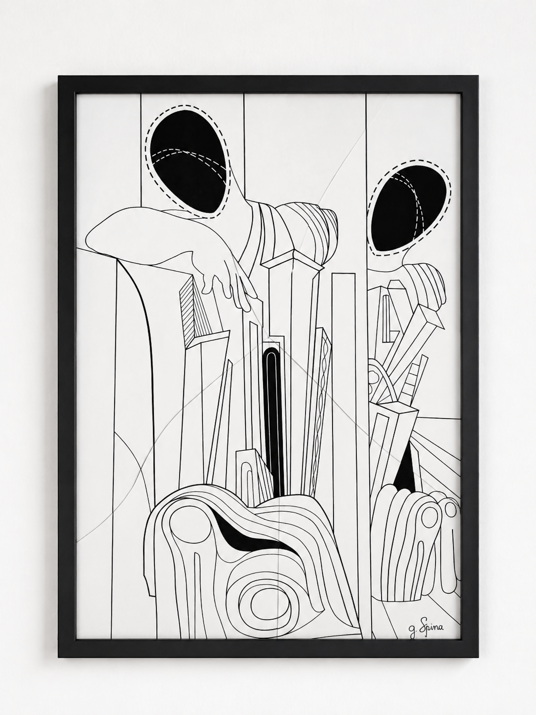Il maestro e l'allievo- Omaggio a De Chirico (vetro anti proiettile cornice saldata)