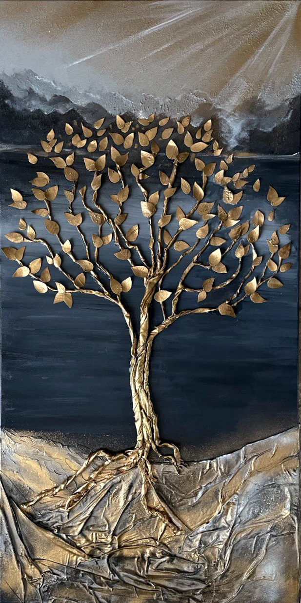 Golden Tree. Texture Painting