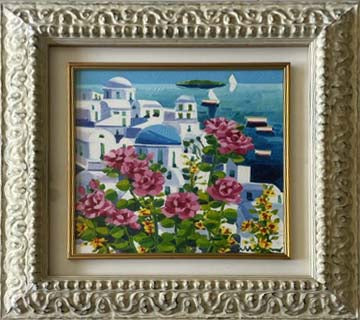 Camelie a Santorini di Athos Faccincani, olio su tela, 40X40 