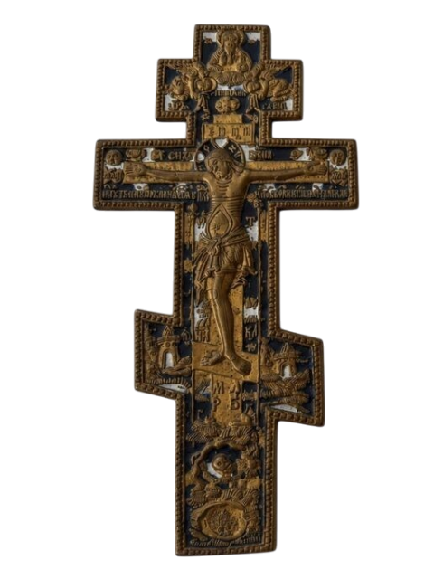 Crocifisso in bronzo smaltato - Anonimo