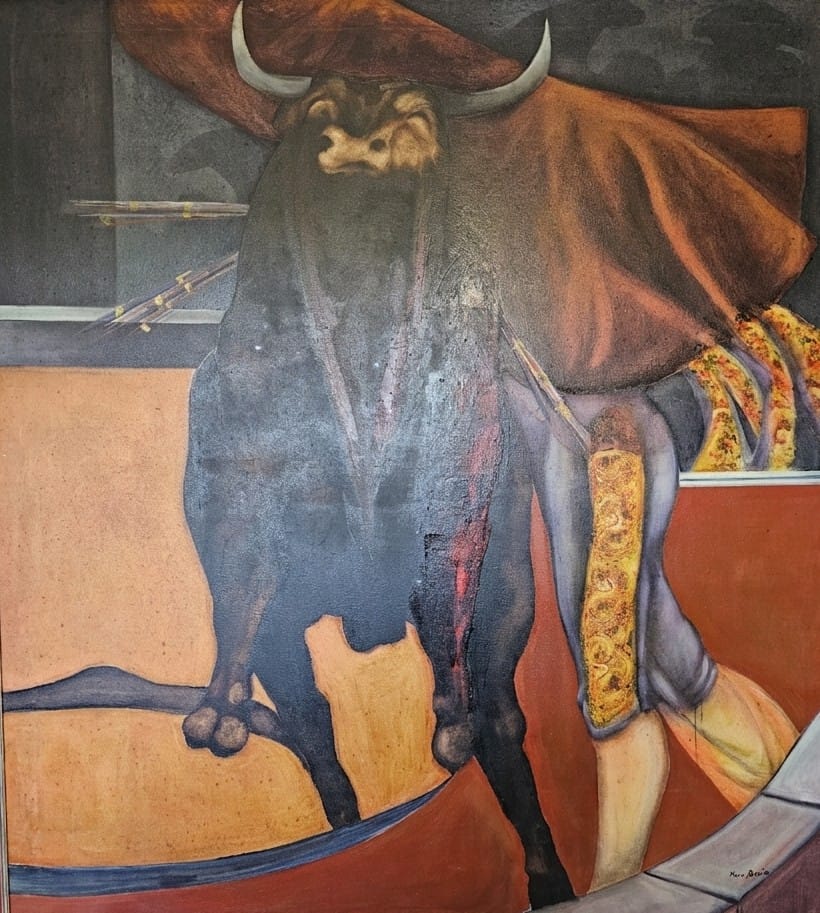 Olio su tela di Mario Bedini con scena di corrida a Barcelona