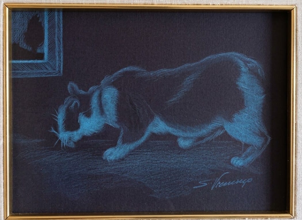 Olio su tela di Salvatore Vernengo raffigurante un gatto