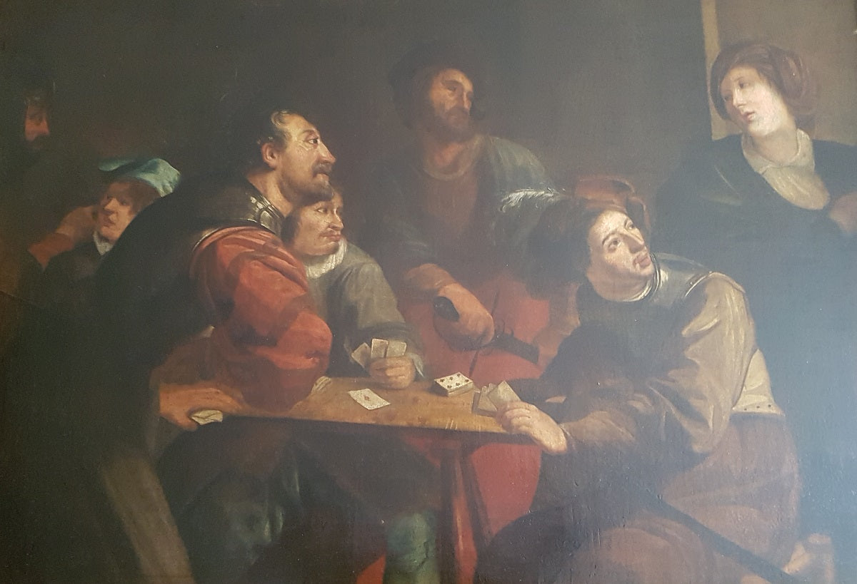 Maniera di Theodor Ronbouts  - Giocatori di carte esodati nella taverna
