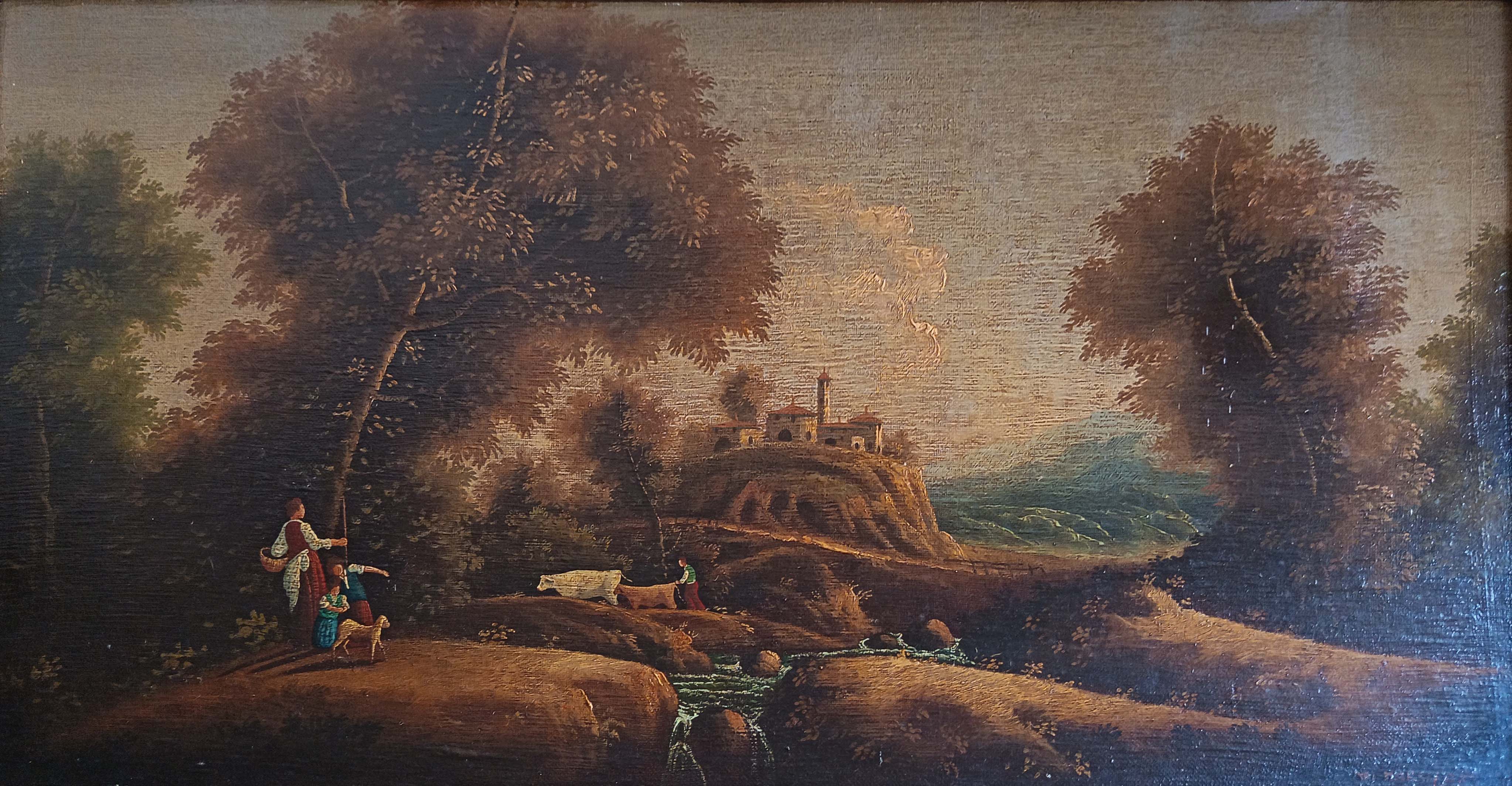 Senza titolo (Paesaggio con figure) - Olio su tela - Marshars