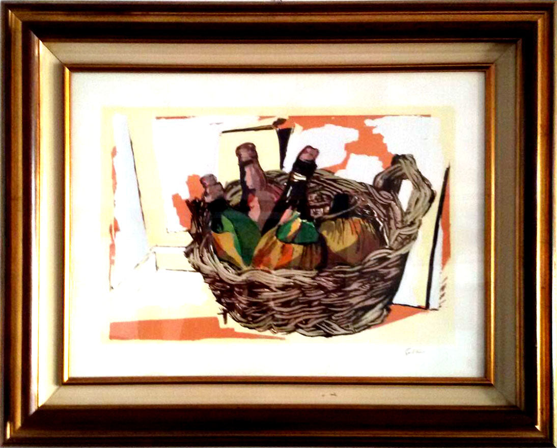 Renato Guttuso - Cesto con bottiglie