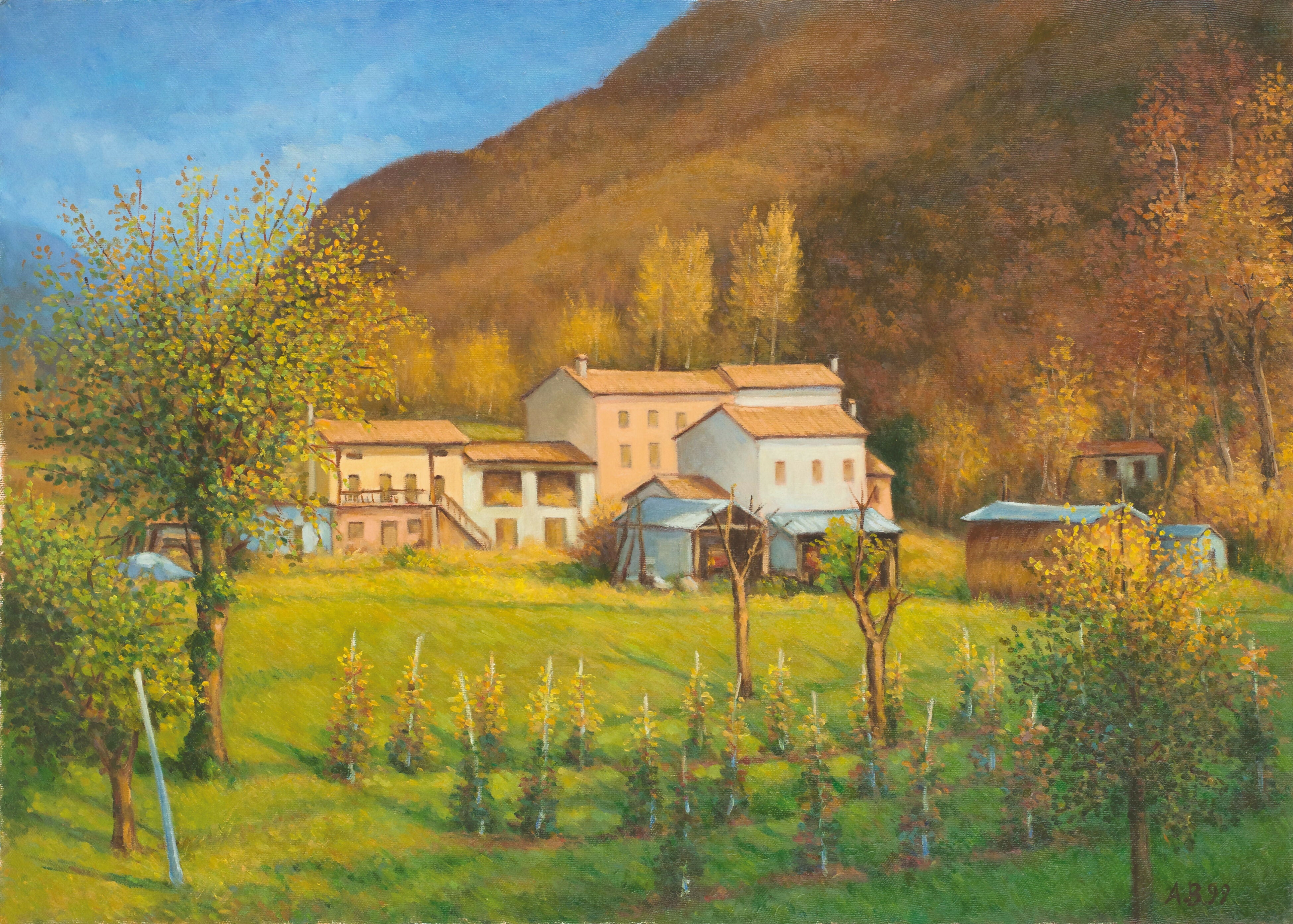Borgo a Corbanese (1993) di Antonio Bernardi, olio su tela
