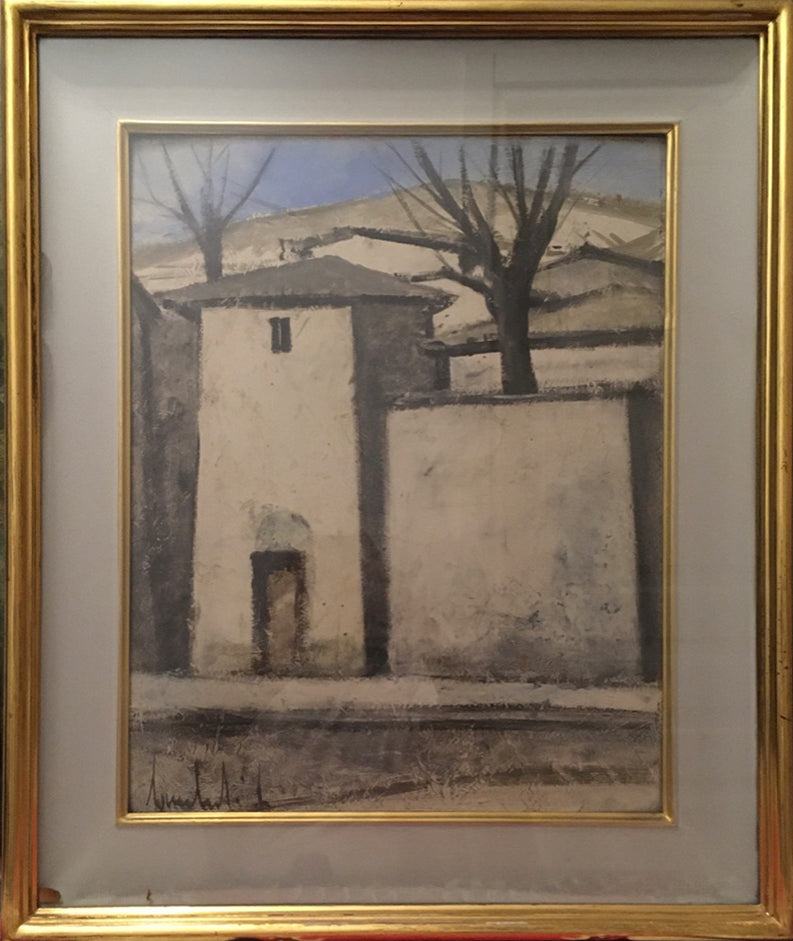 Anonymous - Farmhouse facade with bare trees