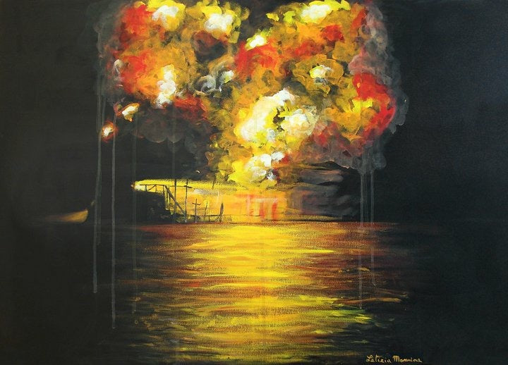 Letizia Mannina - Water and fire, oil rig explosion at night