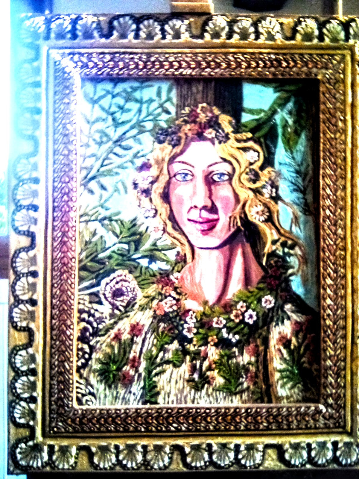 Volto in primo piano della Primavera del Botticelli (copia).