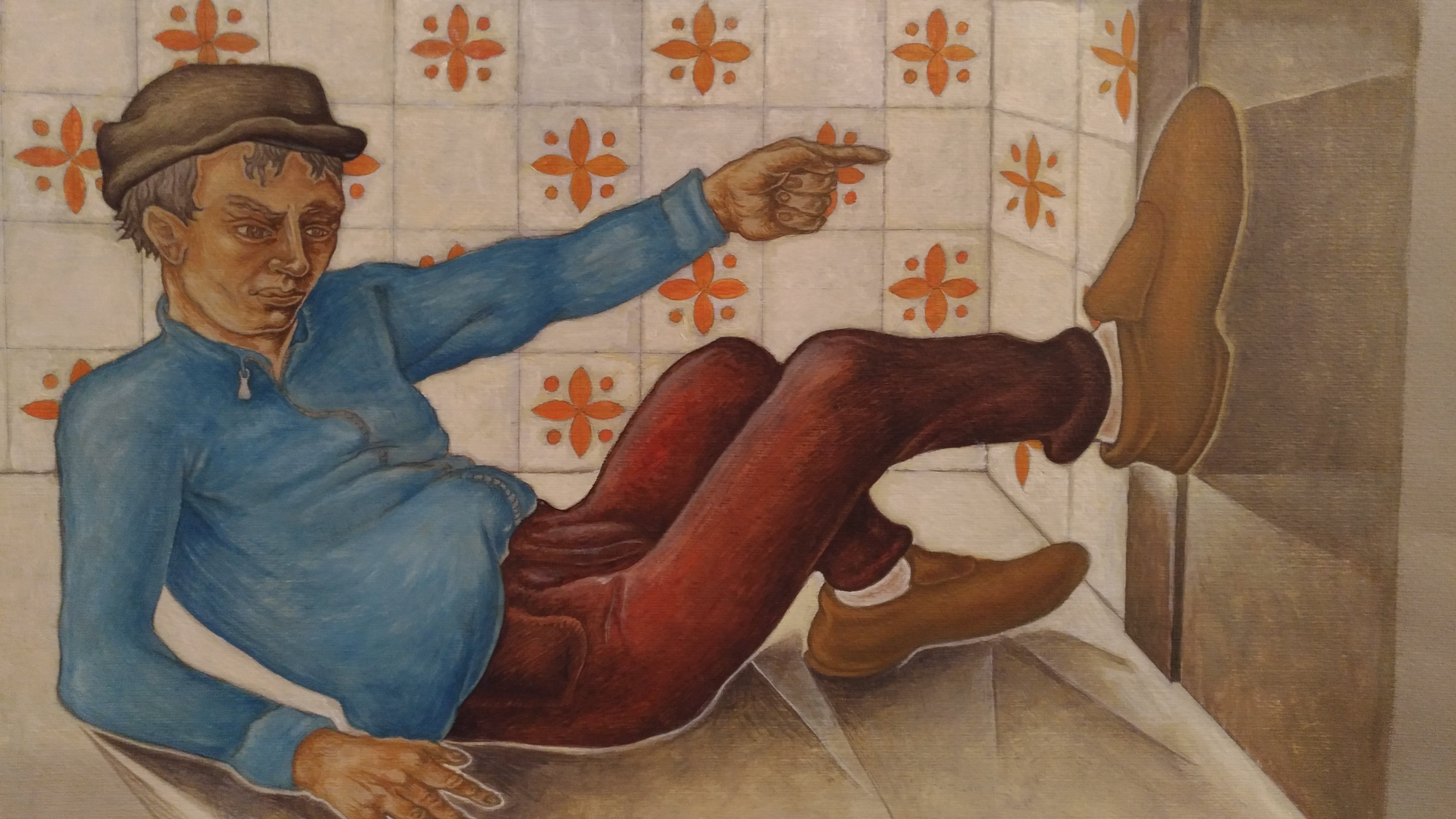 Claudio Giovanni Amore - El hombre de los pies grandes apoyado en la pared
