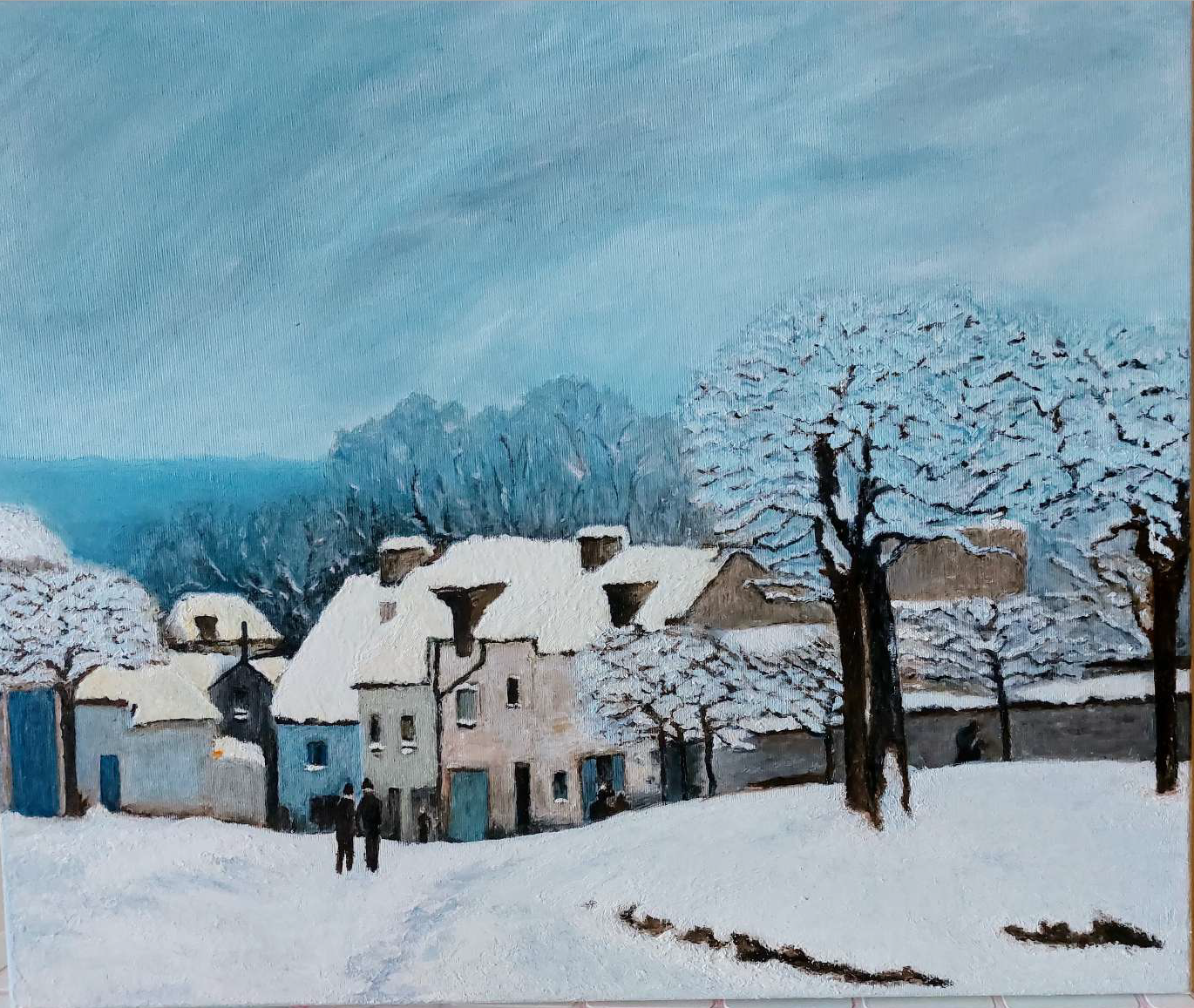 Alfredo Sisley.  La Place du chenil à Marly effet de neige