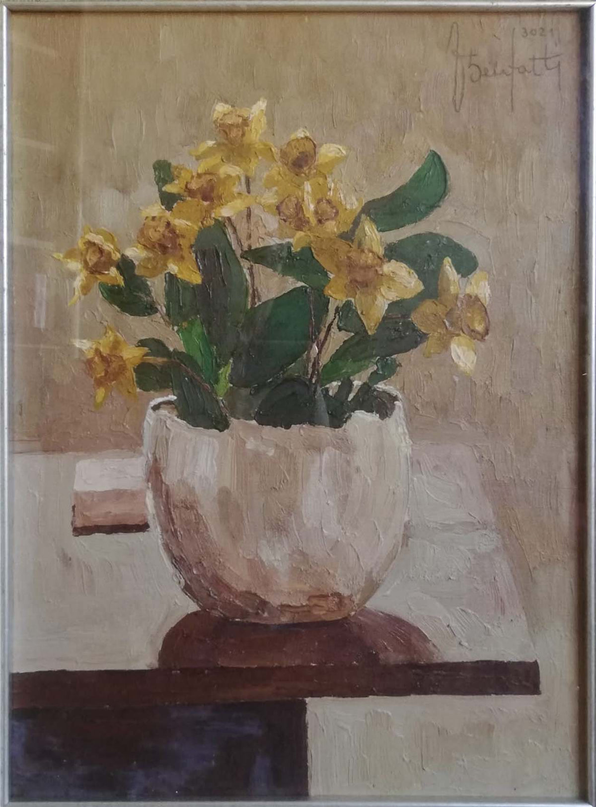Senza titolo (vaso con fiori gialli), di Benfatti, olio su tavola