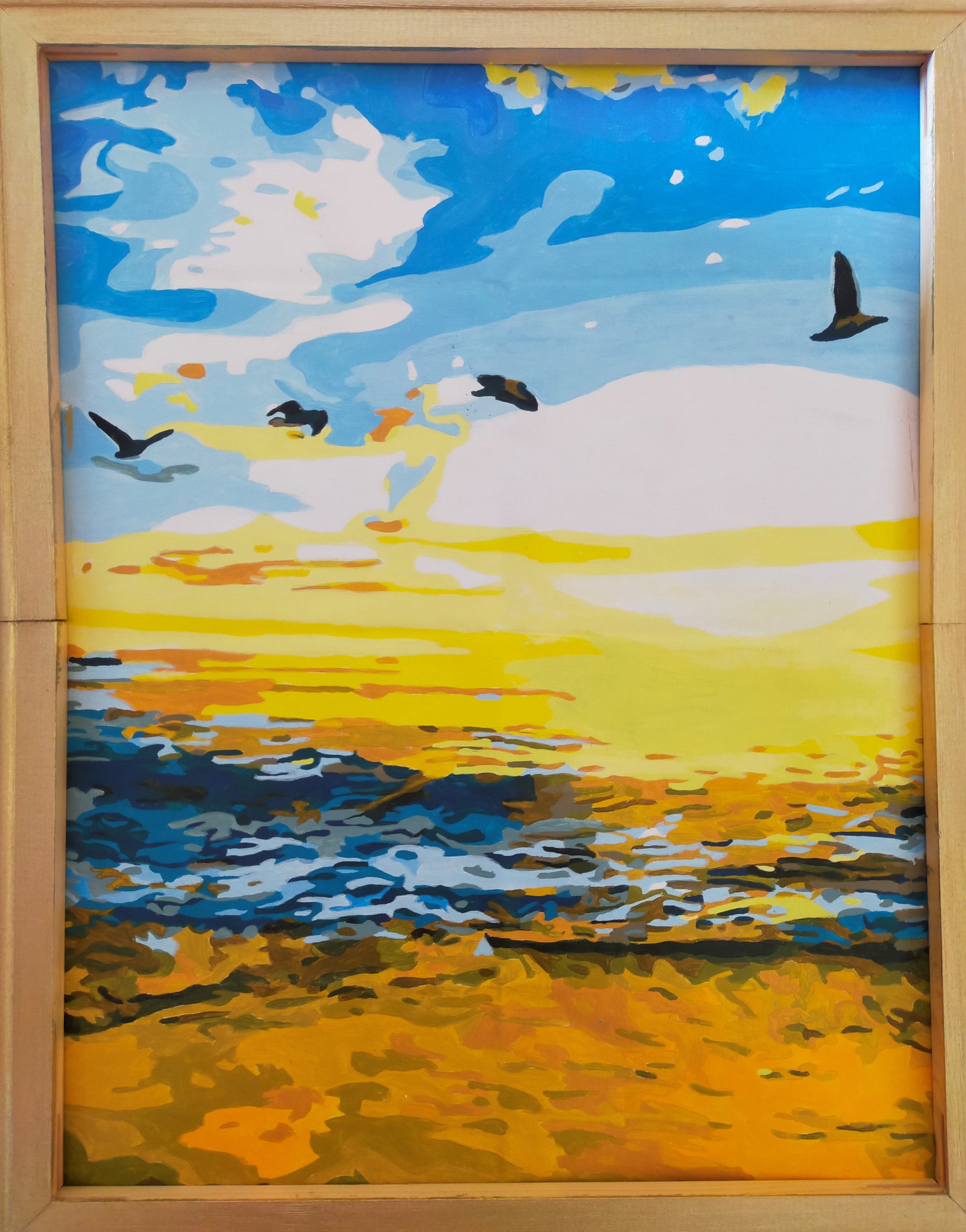 Contrasting sea landscape with seagulls