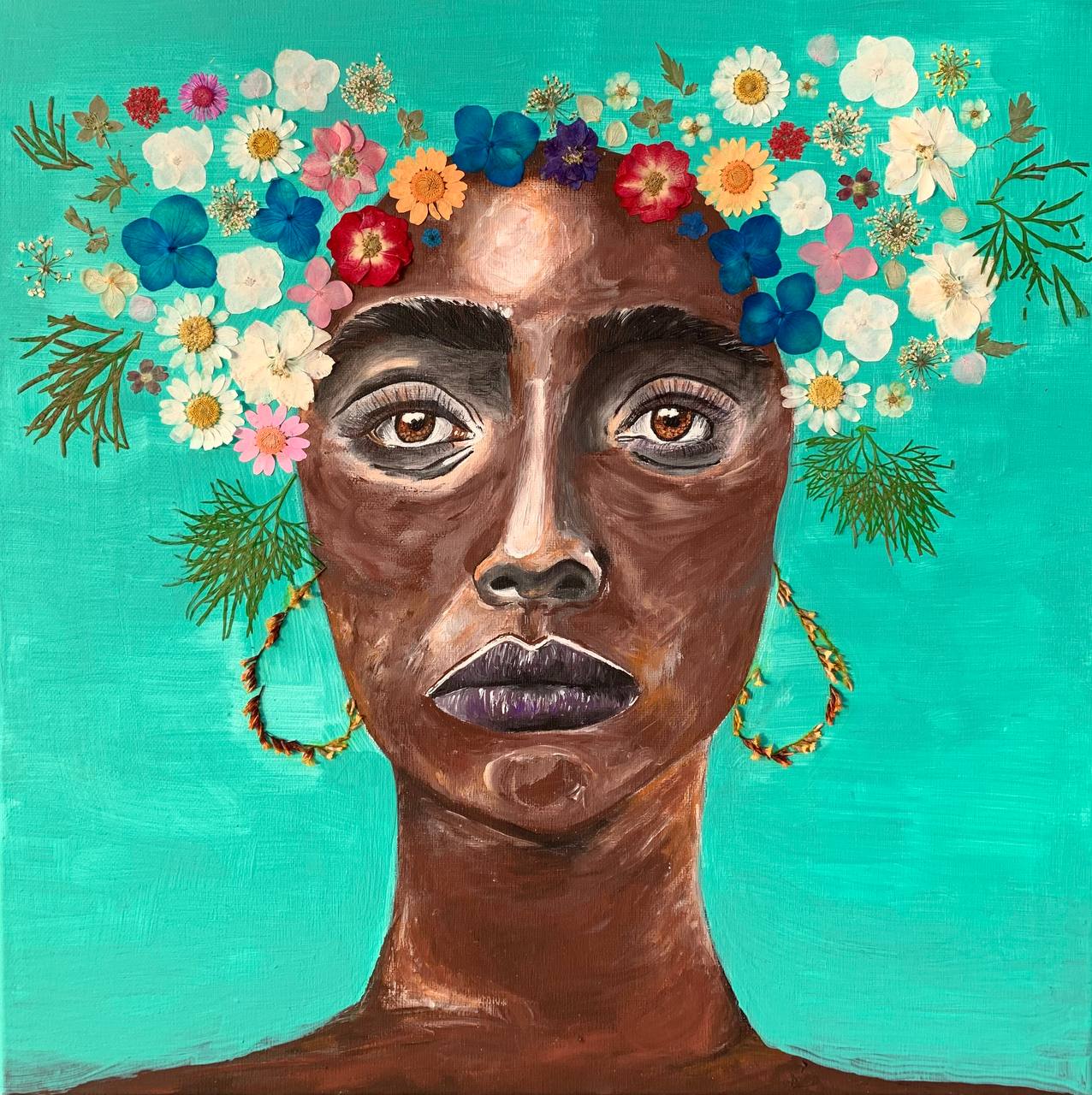 Femme africaine avec des fleurs