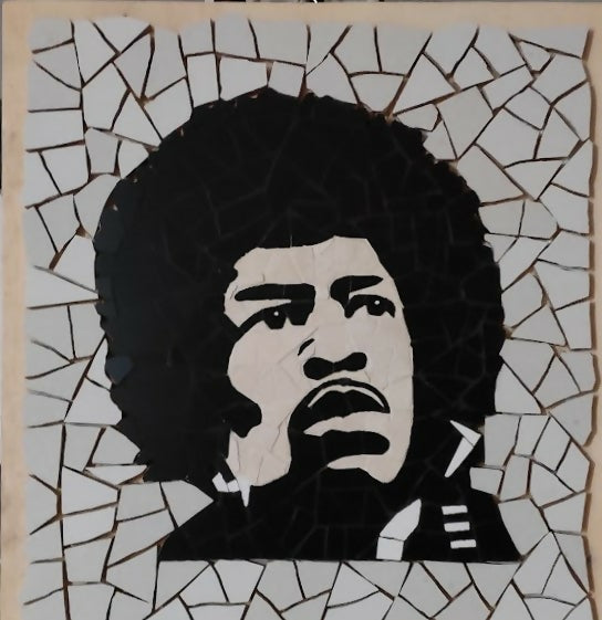 Mosaico su compensato di Giambattista Iuso con ritratto di Jimi Hendrix