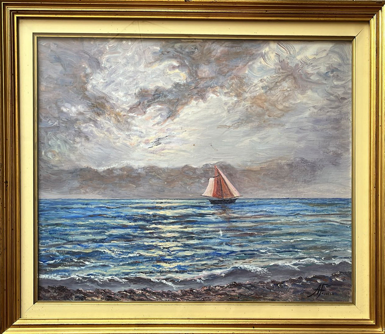 A. Ferrero - Senza titolo (Marina con barca)