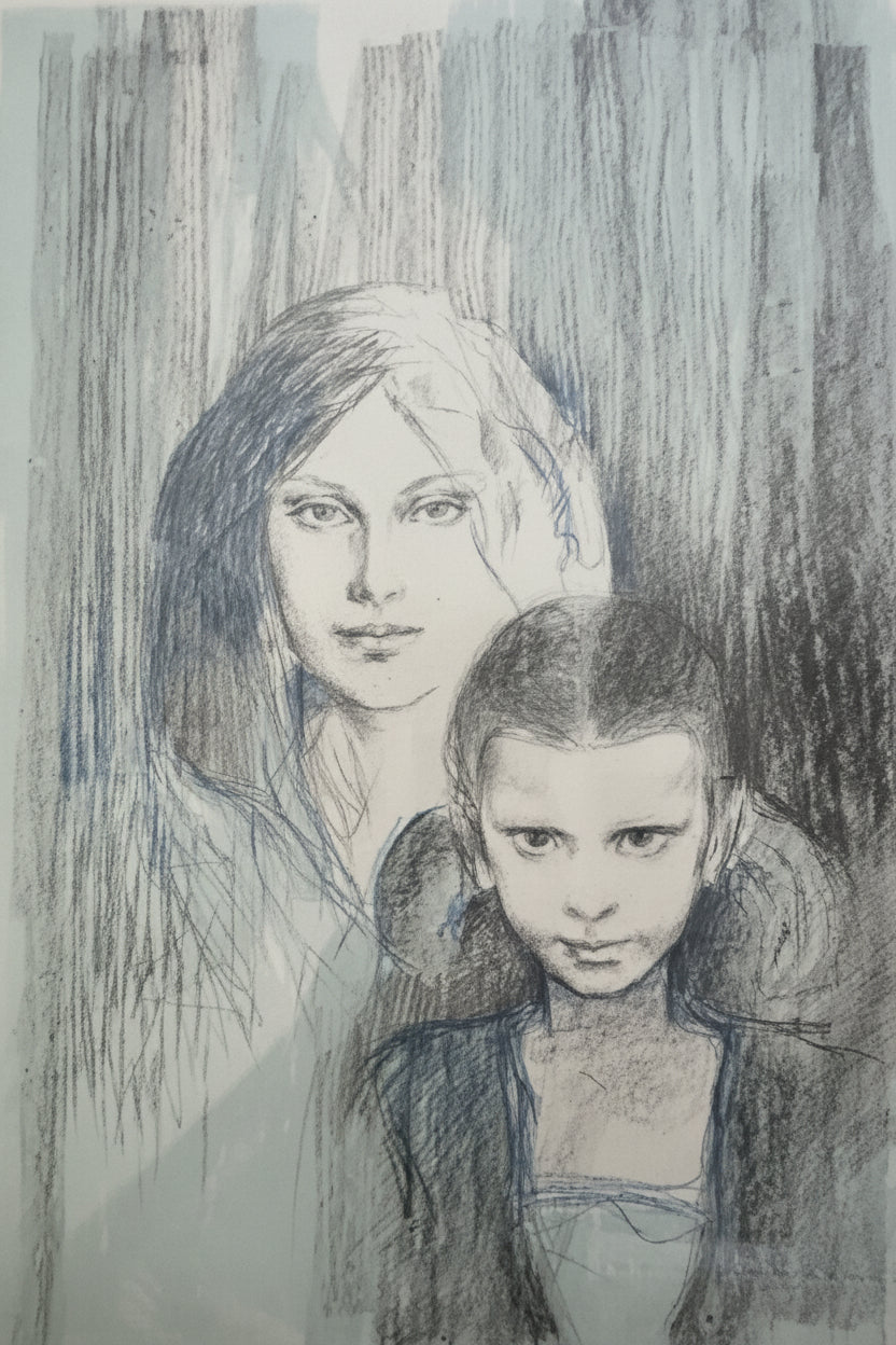 Bambine - litografia su carta - Alberto Sughi