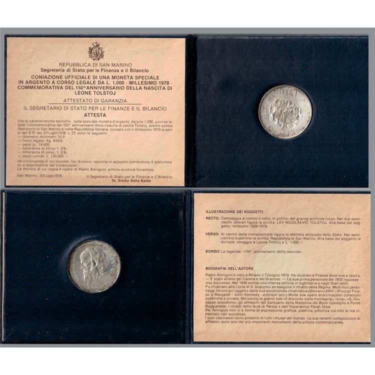 Commemorative coin of the 50th Anniversary of the birth of Leo Tolstoy (1000 Lire)