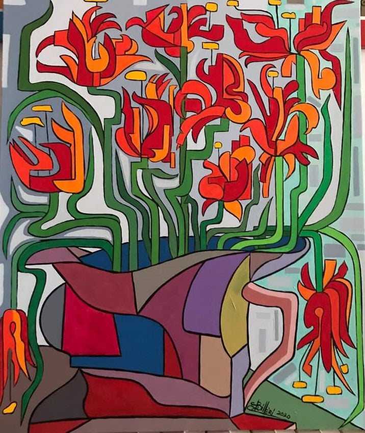 Vaso con fiori rossi