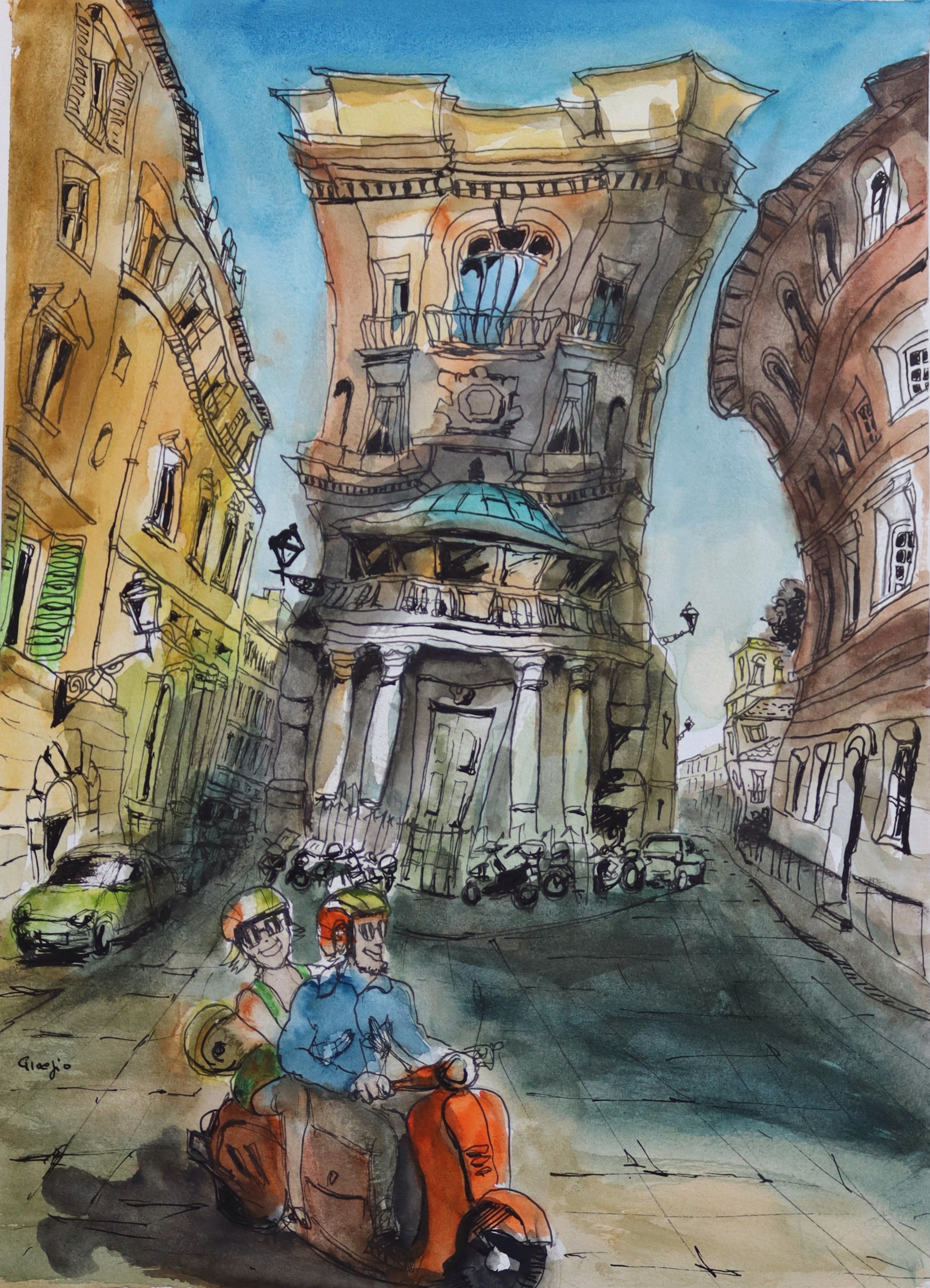 Vespa Guys en el Palazzo Zuccari, Trinità dei Monti, Roma