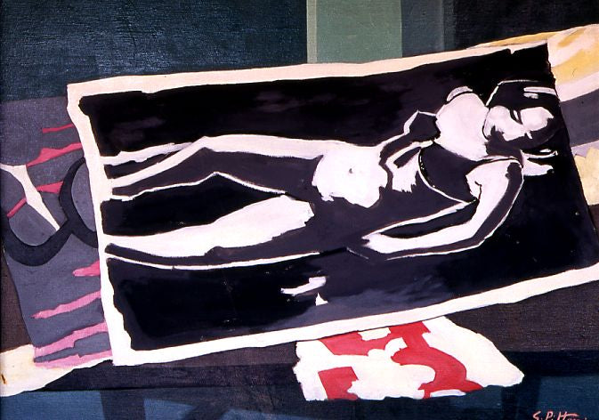 Senza titolo, serie Ritagli di manifesti, olio su tela di Giovanni Pittoni, 60 × 80 cm
