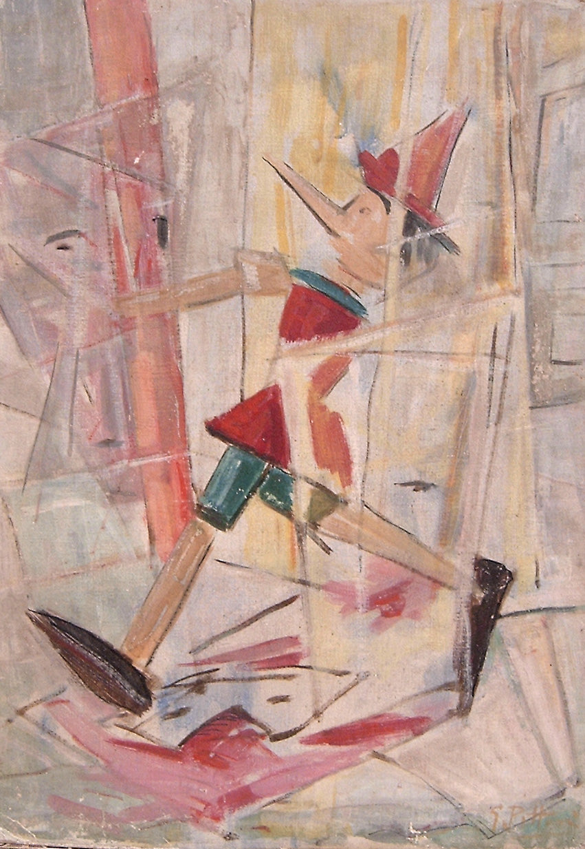Pinocchio di Giovanni Pittoni, opera a olio, 50 × 70 cm