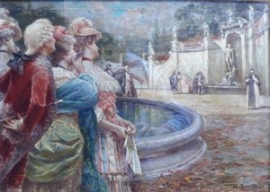 Raffaele Armenise – Dame e cavalieri in piazza con fontana